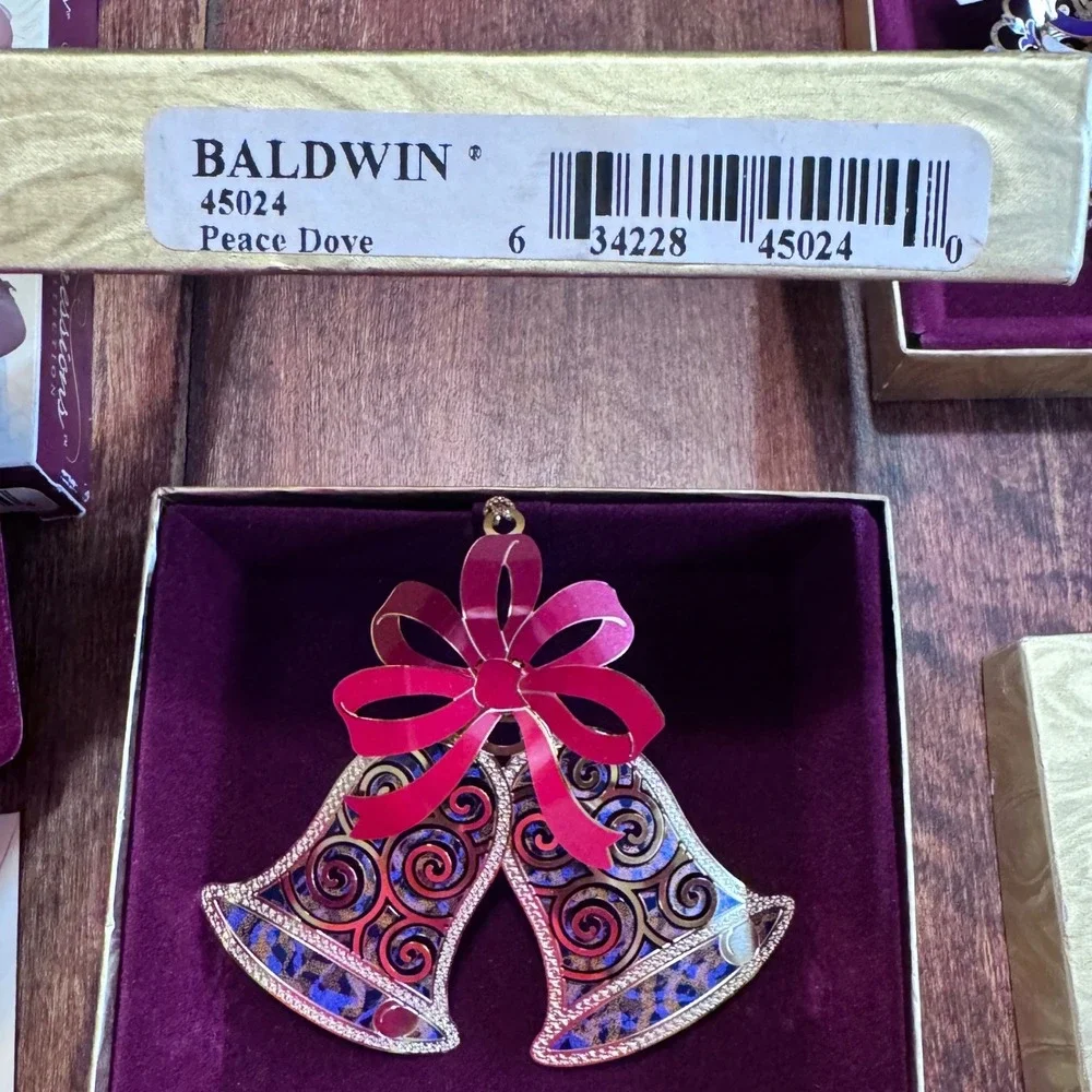 Baldwin 24kt Gold Finished Brass‎ Ornament Lot Peace Dove Bells Congratulations